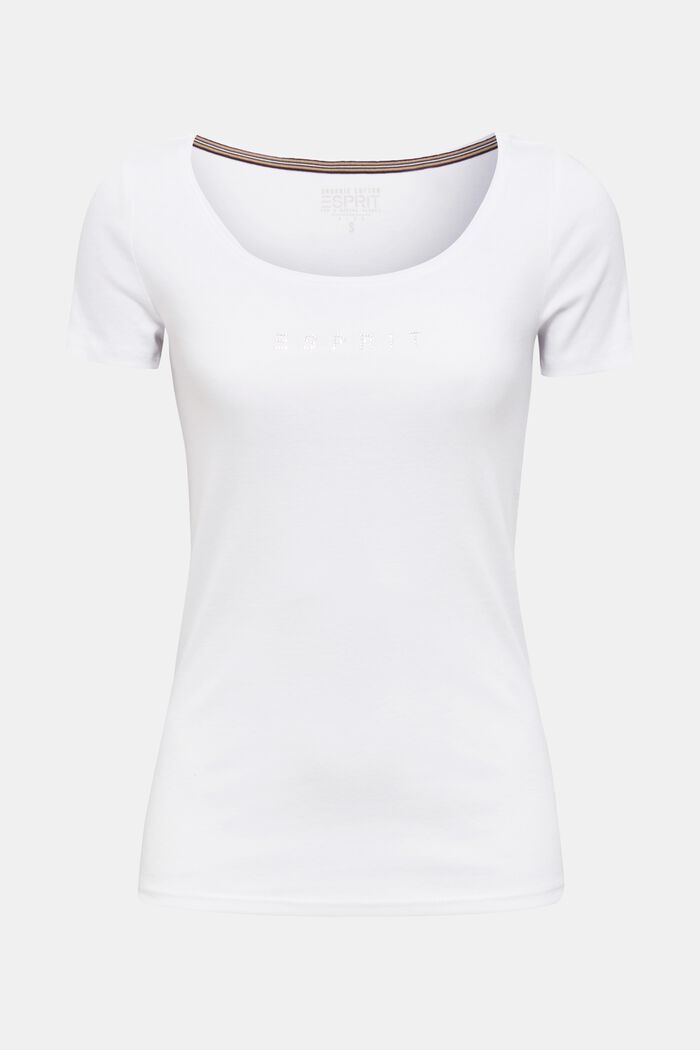 T-shirt med strasslogo, 100% ekobomull, WHITE, overview