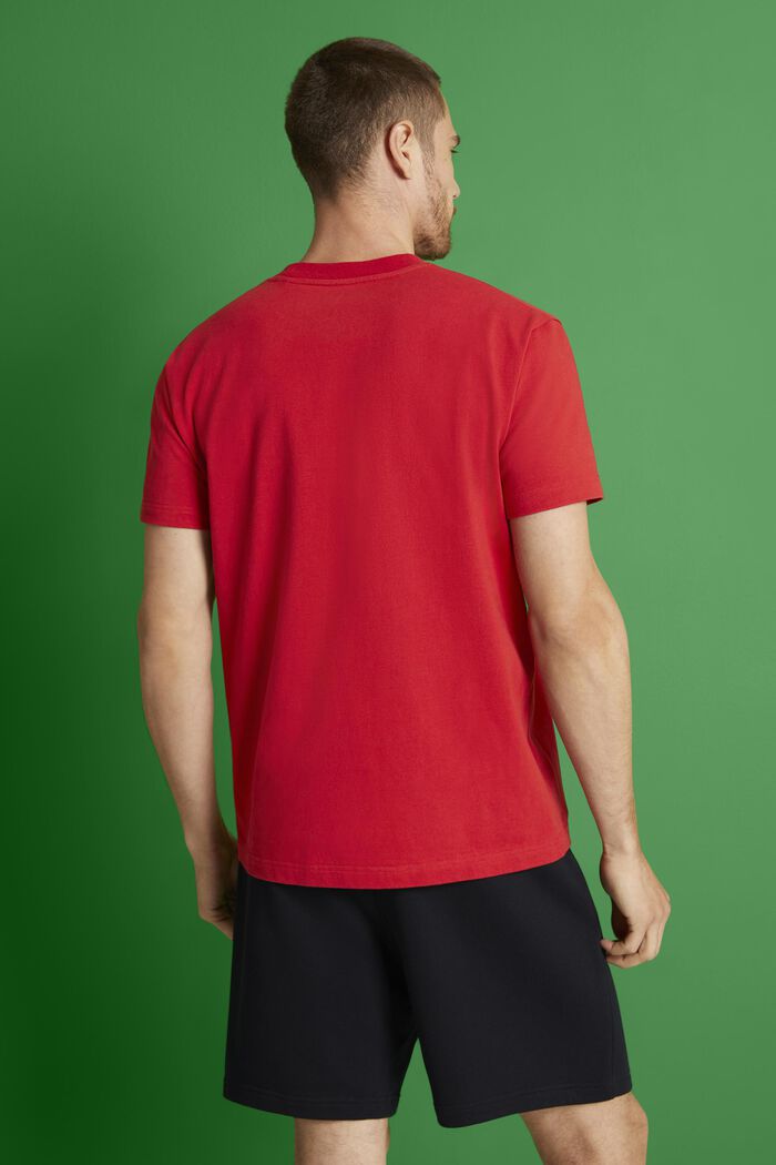 T-shirt i bomullsjersey med logo, unisexmodell, RED, detail image number 3