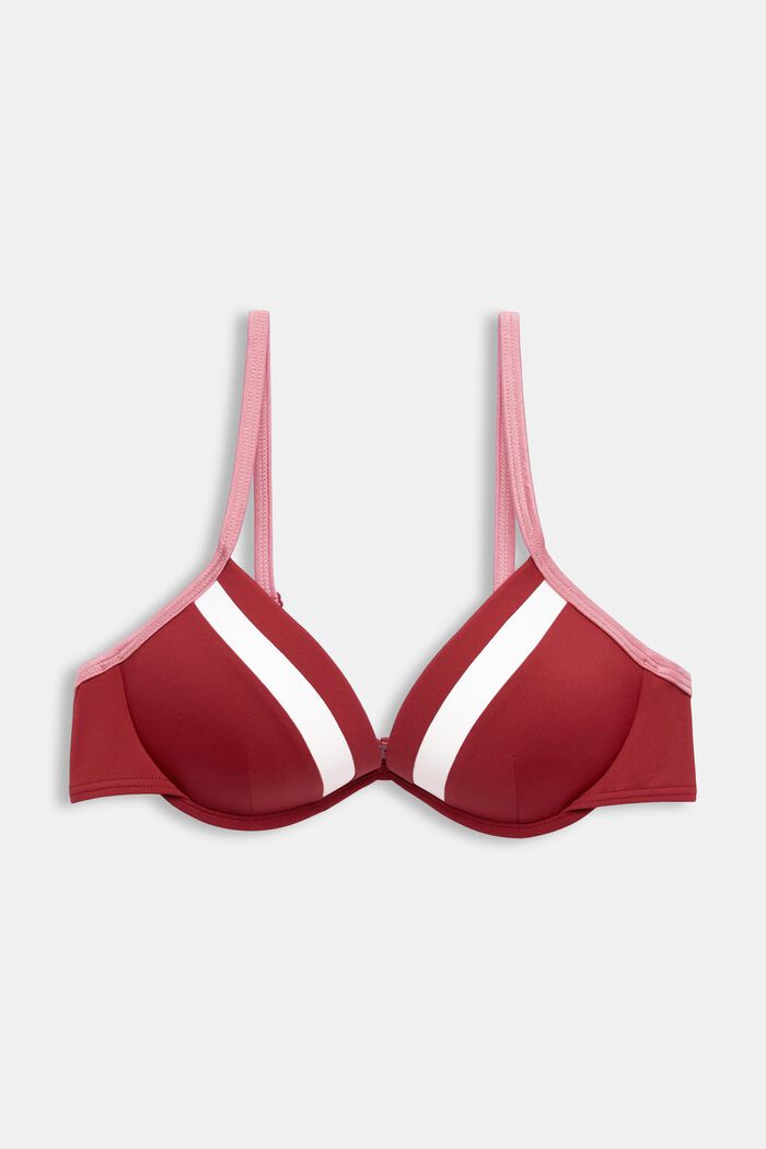 Trefärgad, vadderad bikinitopp med byglar, DARK RED, detail image number 0