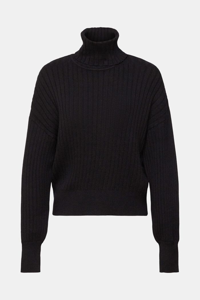 Ribbad tröja med halvpolokrage, BLACK, detail image number 5
