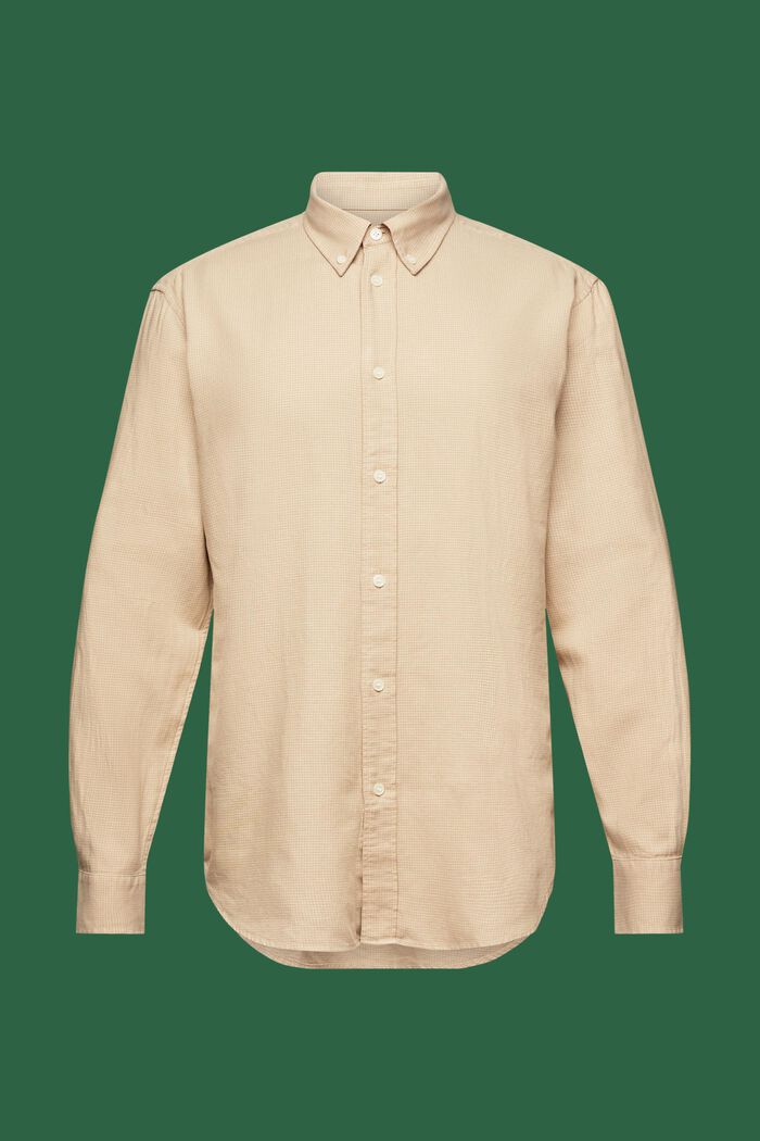 Smårutig bomullsskjorta med normal passform, BEIGE, detail image number 6