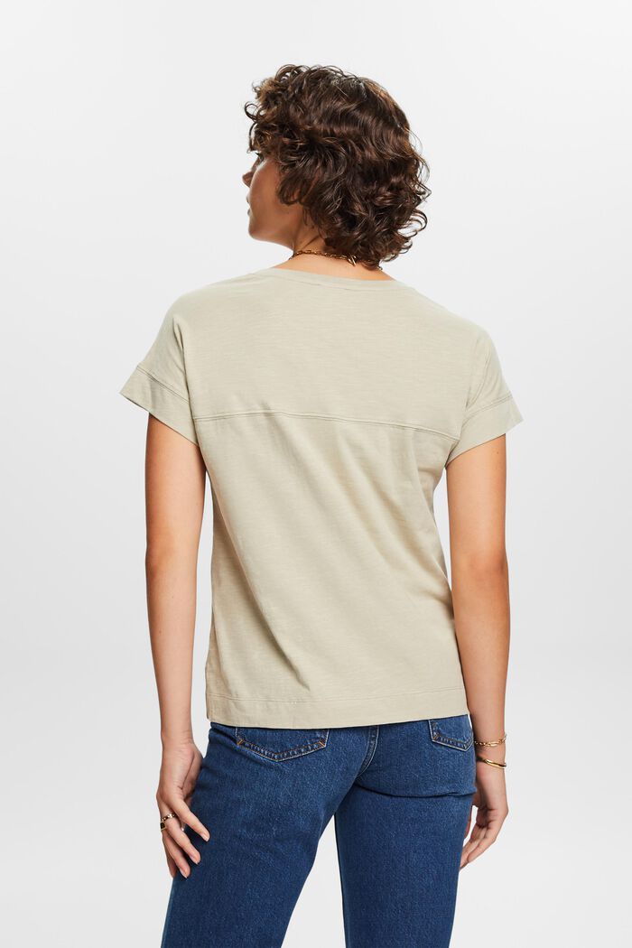 V-ringad T-shirt i bomull, DUSTY GREEN, detail image number 3