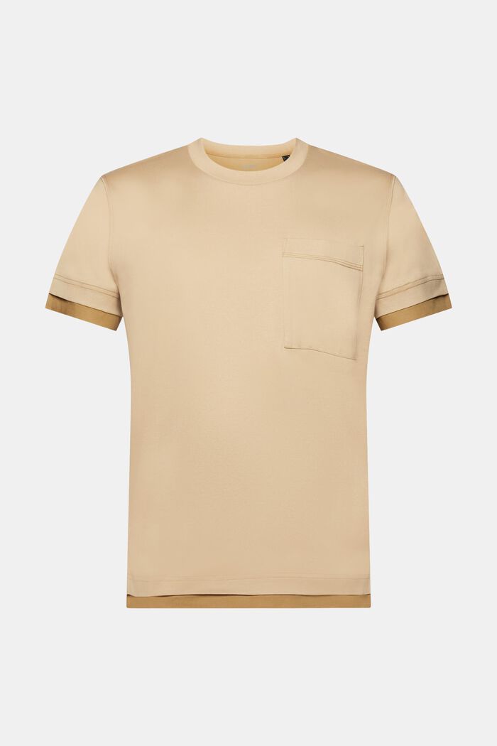 Rundringad T-shirt i lagerlook, 100% bomull, SAND, detail image number 6