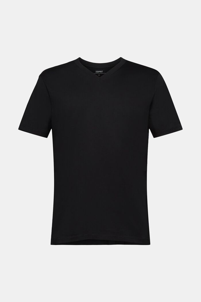 V-ringad T-shirt i bomull med smal passform, BLACK, detail image number 6