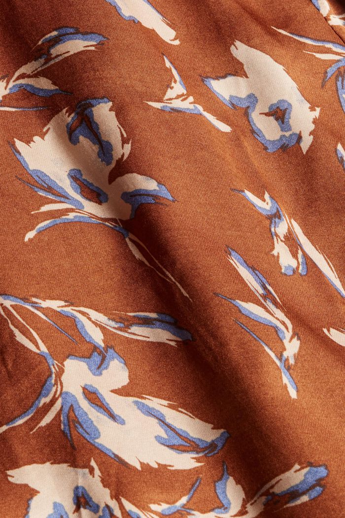 Blommönstrad skjortblusklänning i satin, TERRACOTTA, detail image number 4