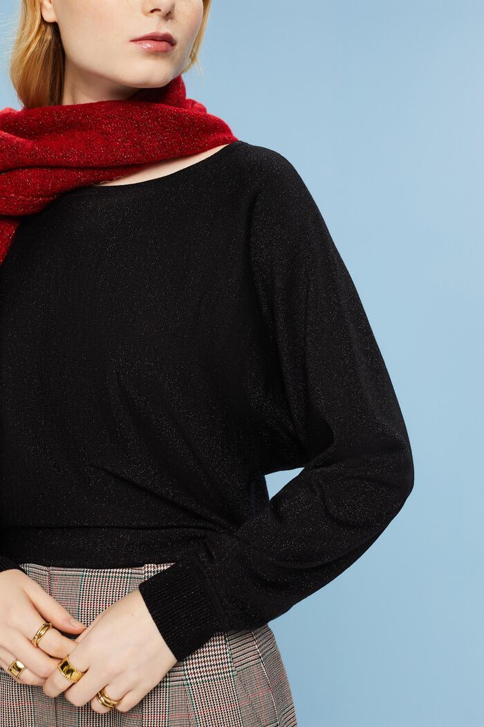 Gnistrande tröja med fladdermusärm, LENZING™ ECOVERO™, BLACK, detail image number 3