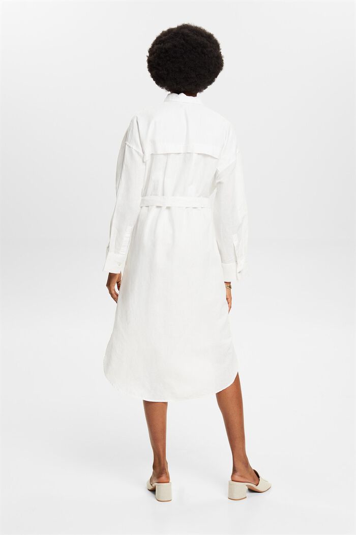Skjortklänning med skärp i linne-bomullsmix, OFF WHITE, detail image number 2