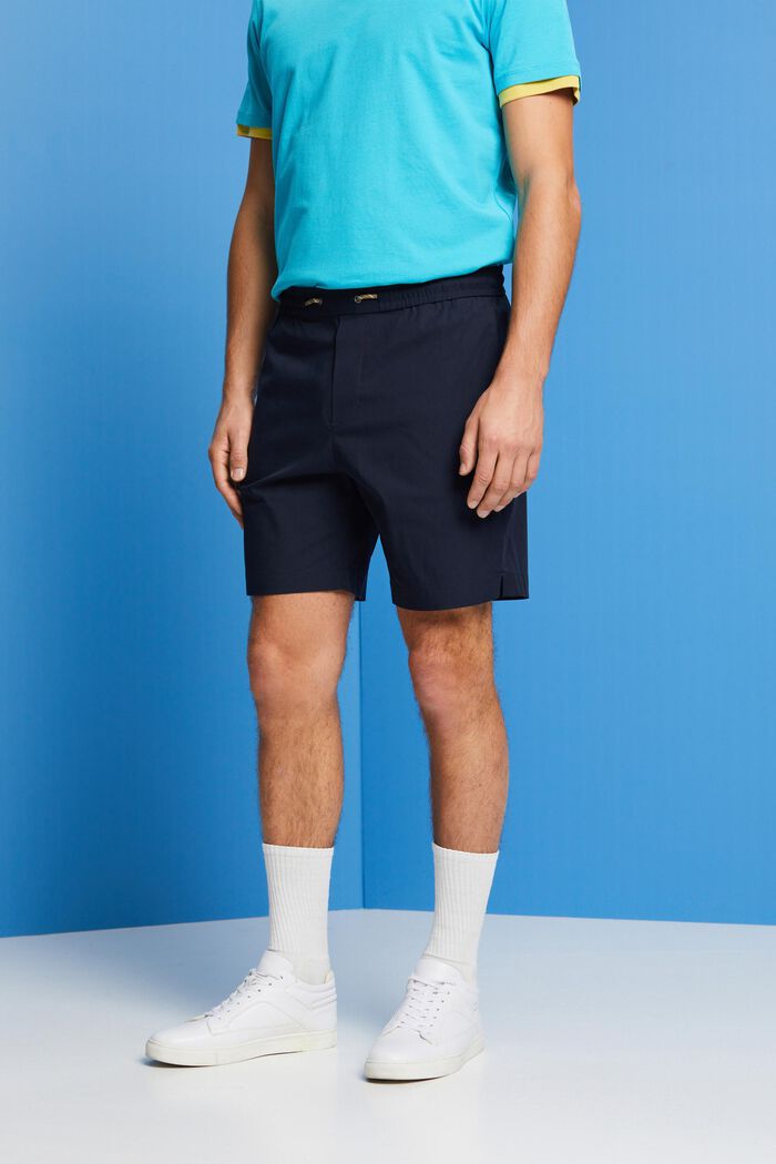 Dra-på-shorts i bomullspoplin, NAVY, detail image number 0