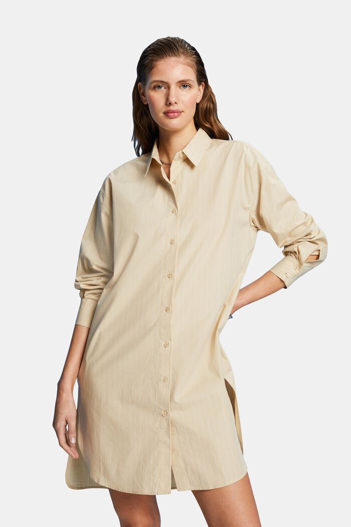 Kritstrecksrandig skjortklänning, 100% bomull, BEIGE, detail image number 0