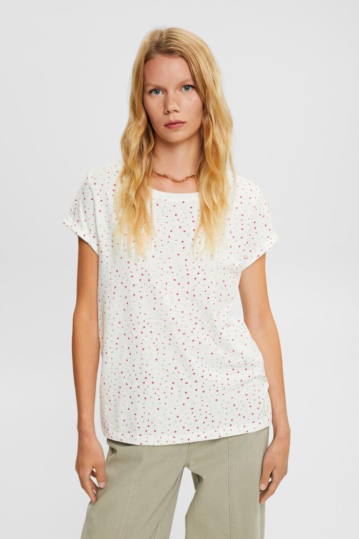 T-shirt med blomtryck, OFF WHITE, detail image number 1