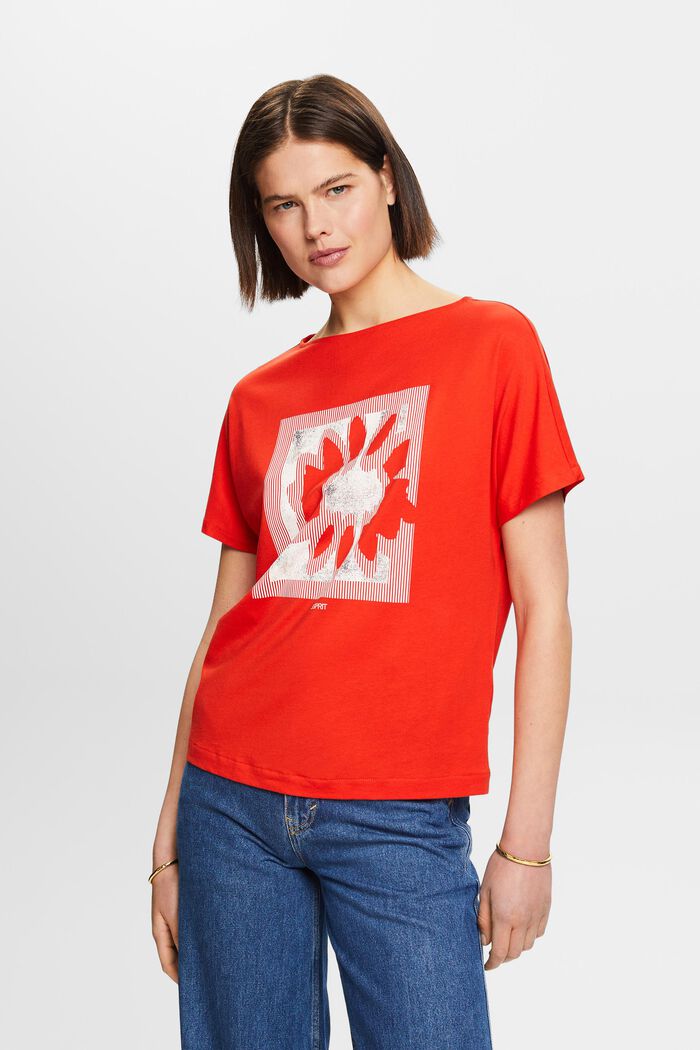 T-shirt i jersey med tryck på framstycket, RED, detail image number 0