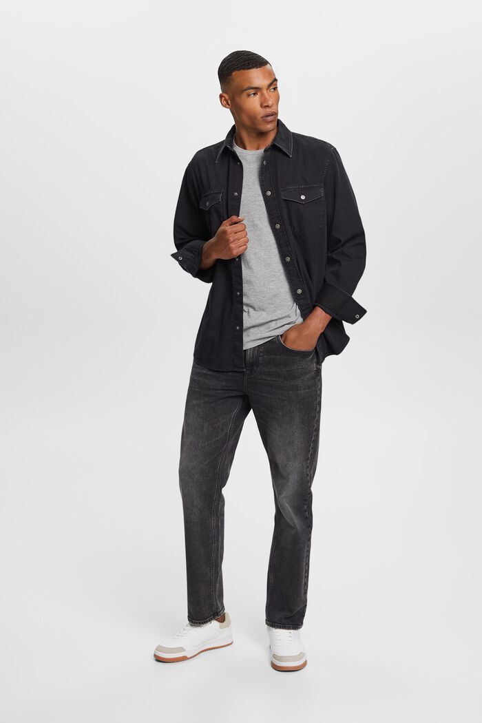 Jeansskjorta, 100% bomull, BLACK DARK WASHED, detail image number 4