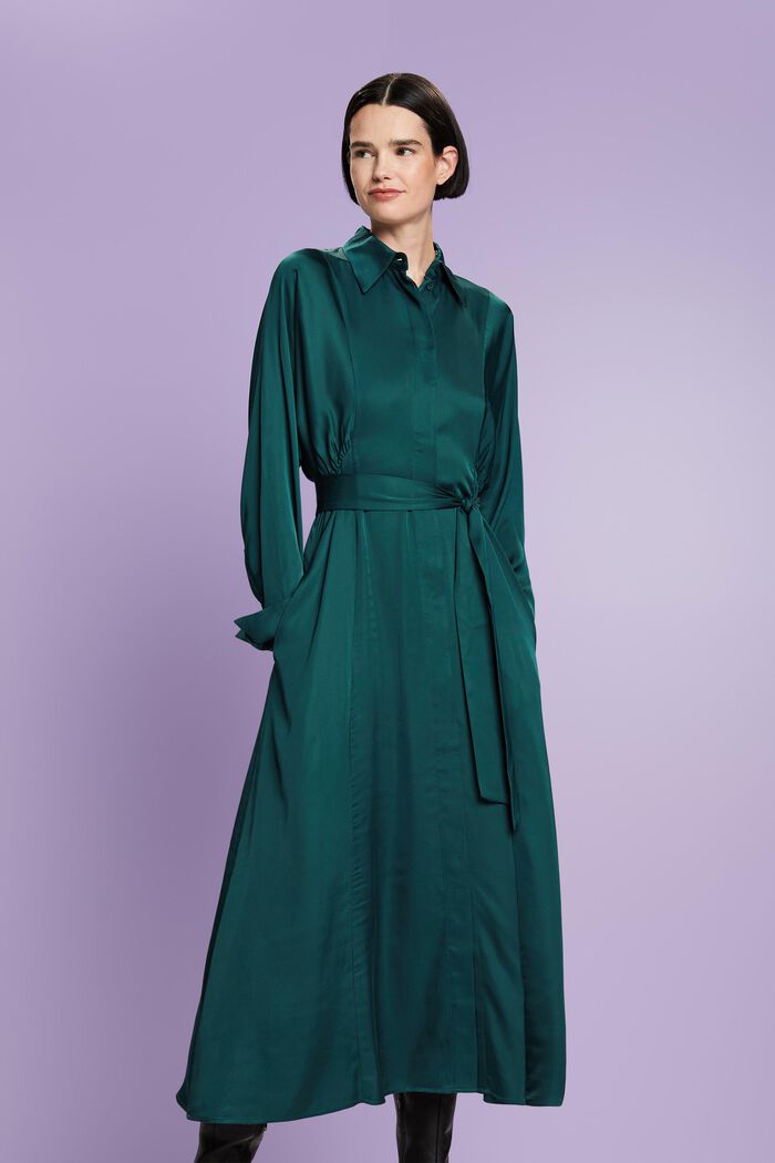 Klänning i satin med skärp, EMERALD GREEN, detail image number 2