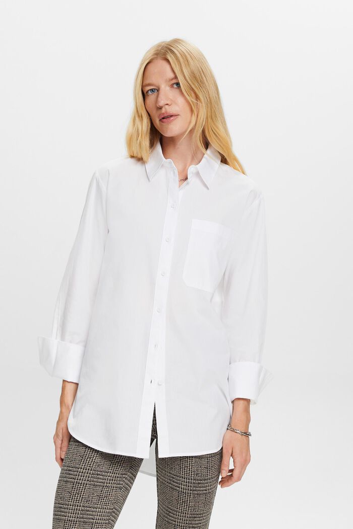 Skjortblus med ledig passform, 100% bomull, WHITE, detail image number 0
