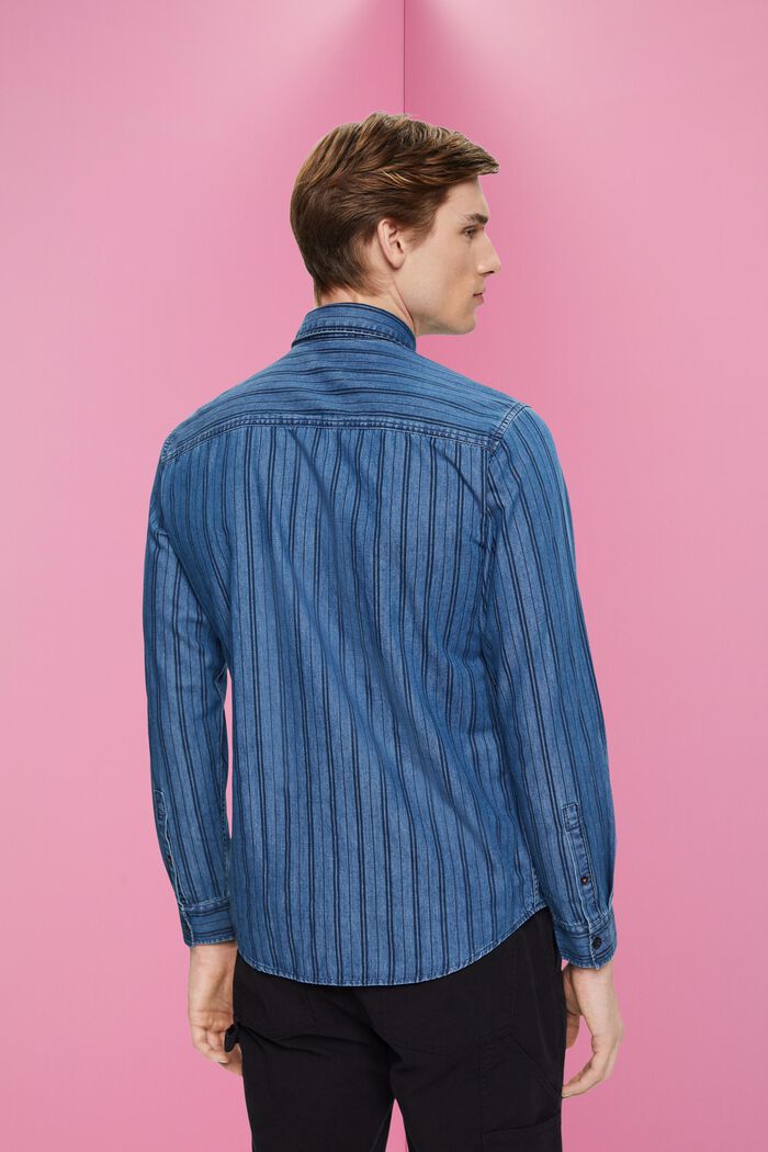 Jeansskjorta med smal passform med ränder, NAVY, detail image number 3