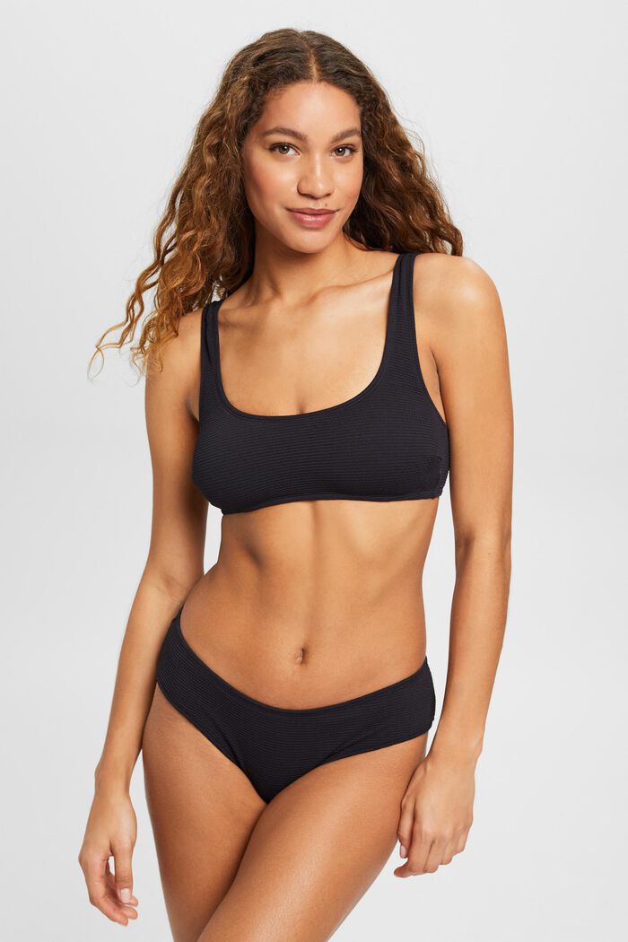 Texturerad vadderad bikiniöverdel i sporttoppsmodell, BLACK, detail image number 0