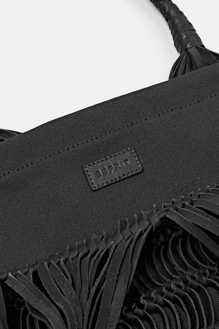 Shoppingväska av skinn i knuten design, BLACK, detail image number 1