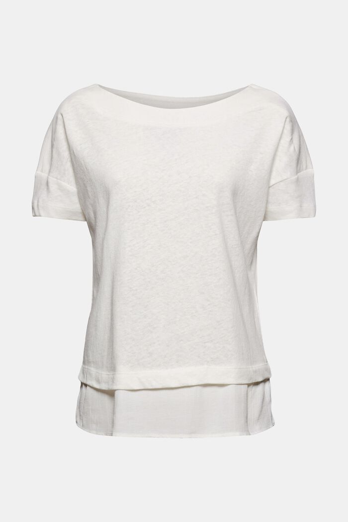 Med linneandel: T-shirt i lager-på-lagerlook, OFF WHITE, overview