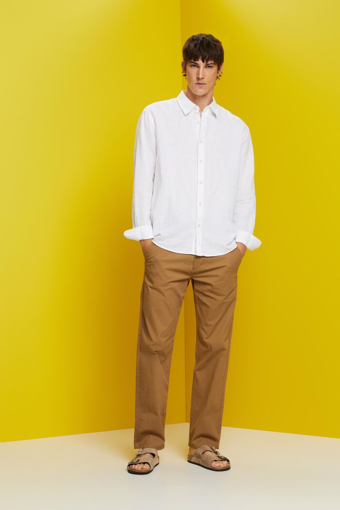 Button down-skjorta i blandad bomull och linne, WHITE, detail image number 5