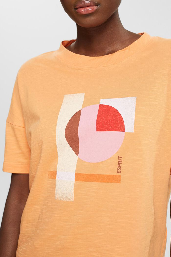 Bomulls-T-shirt med geometriskt mönster, GOLDEN ORANGE, detail image number 2