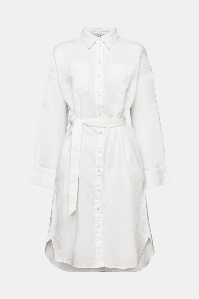 Skjortklänning med skärp i linne-bomullsmix, OFF WHITE, detail image number 5