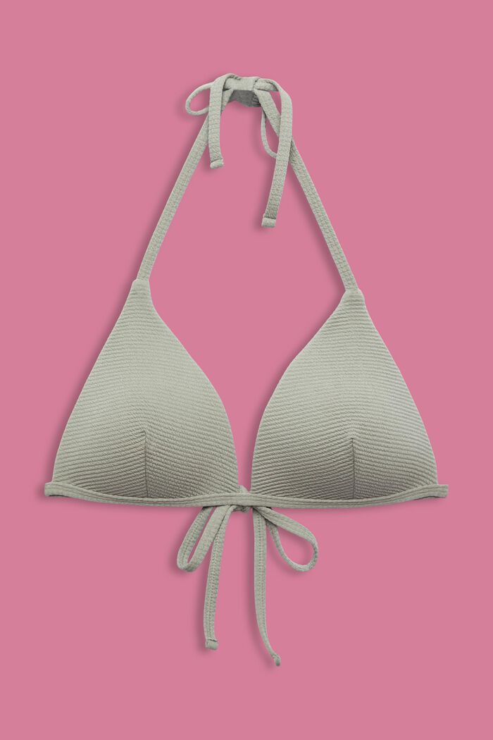 Texturerad bikiniöverdel i trekantsmodell, KHAKI GREEN, detail image number 4
