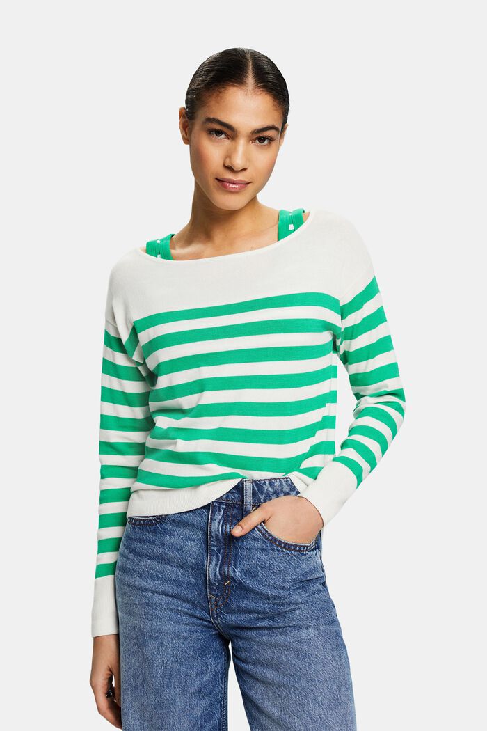 Randig sweatshirt i bomull med båtringning, GREEN, detail image number 0