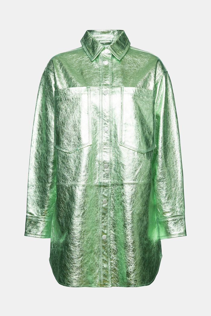 Skjortjacka i skinn med metallicbeläggning, LIGHT AQUA GREEN, detail image number 7