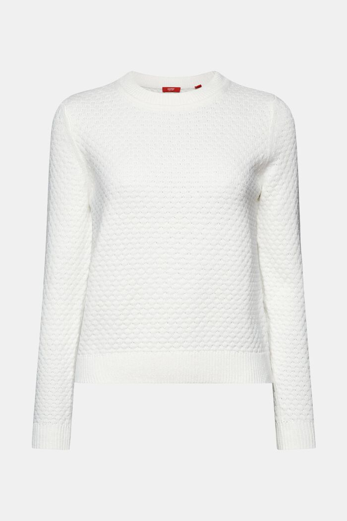 Strukturerad stickad tröja, bomullsmix, OFF WHITE, detail image number 6