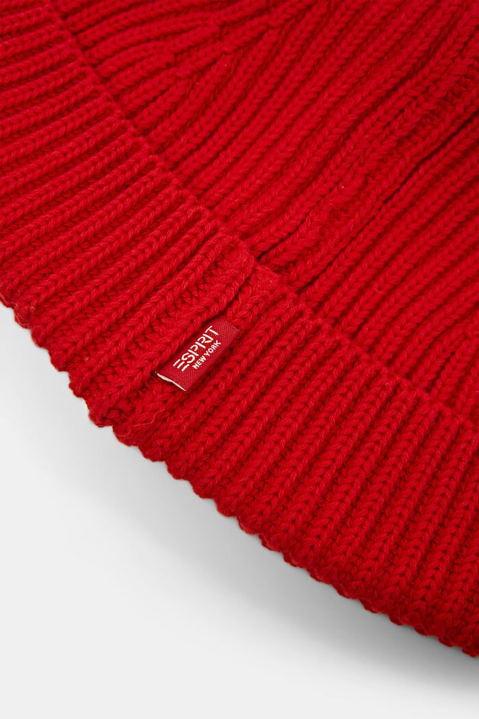 Ribbstickad beanie, 100% bomull, RED, detail image number 1