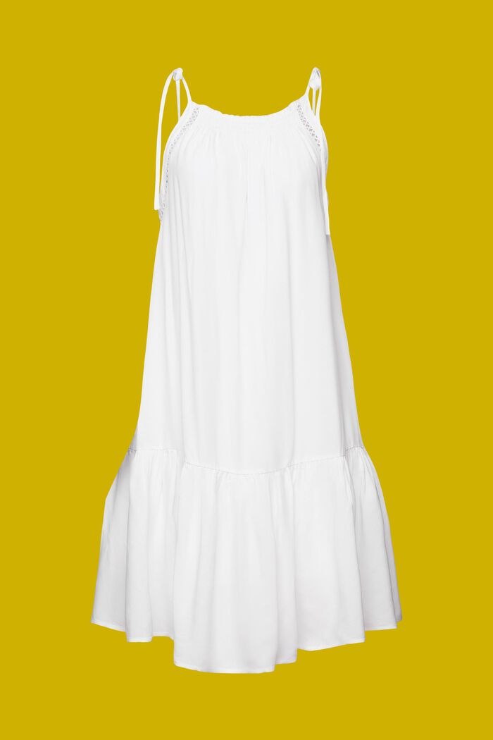 Klänning med axelband och smockade detaljer, WHITE, detail image number 6