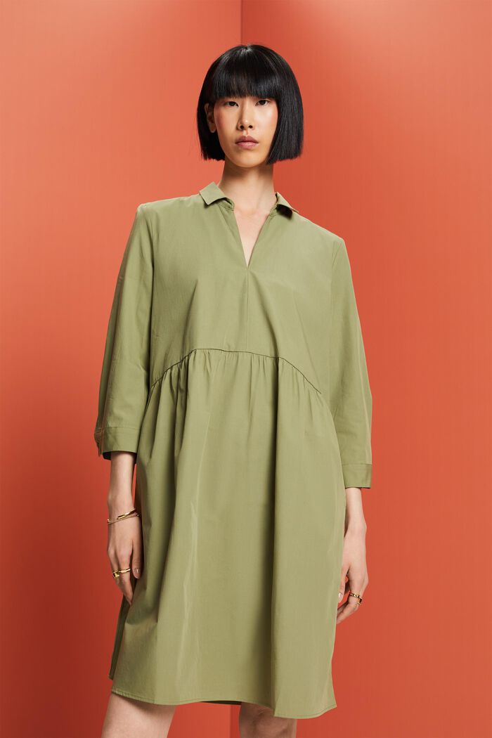 A-linjeformad klänning i ekologisk bomull, LIGHT KHAKI, detail image number 0