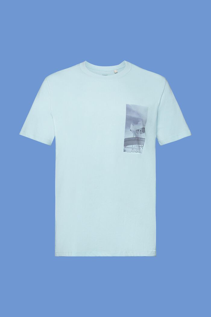 T-shirt med tryck på bröstet, 100% bomull, LIGHT TURQUOISE, detail image number 6