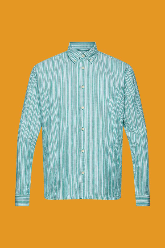 Randig skjorta med linne, EMERALD GREEN, detail image number 6