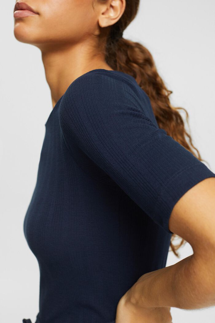 Ribbad pointelle-T-shirt, NAVY, detail image number 2