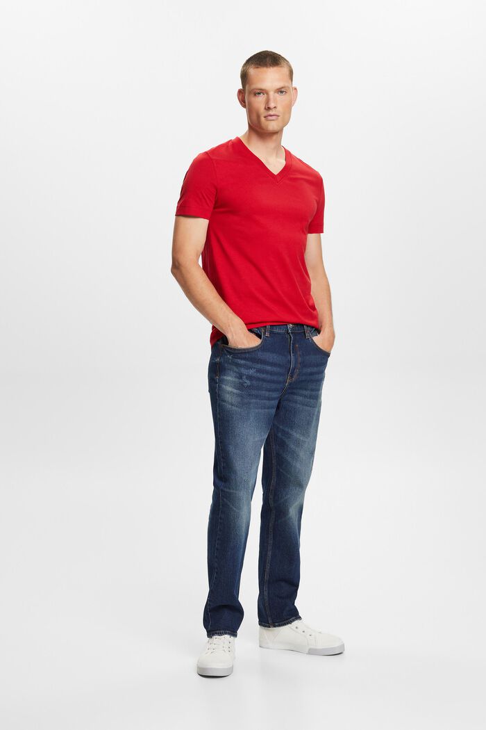 V-ringad T-shirt i jersey, 100% bomull, DARK RED, detail image number 4