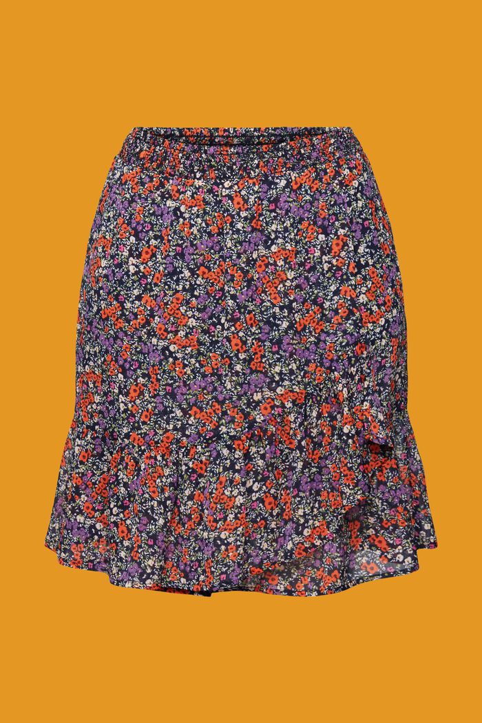 Blommönstrad kjol med volangfåll, NAVY, detail image number 6