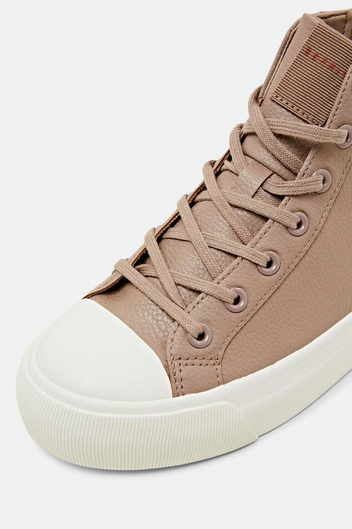 Sneakers i läderimitation med platåsula, TAUPE, detail image number 3