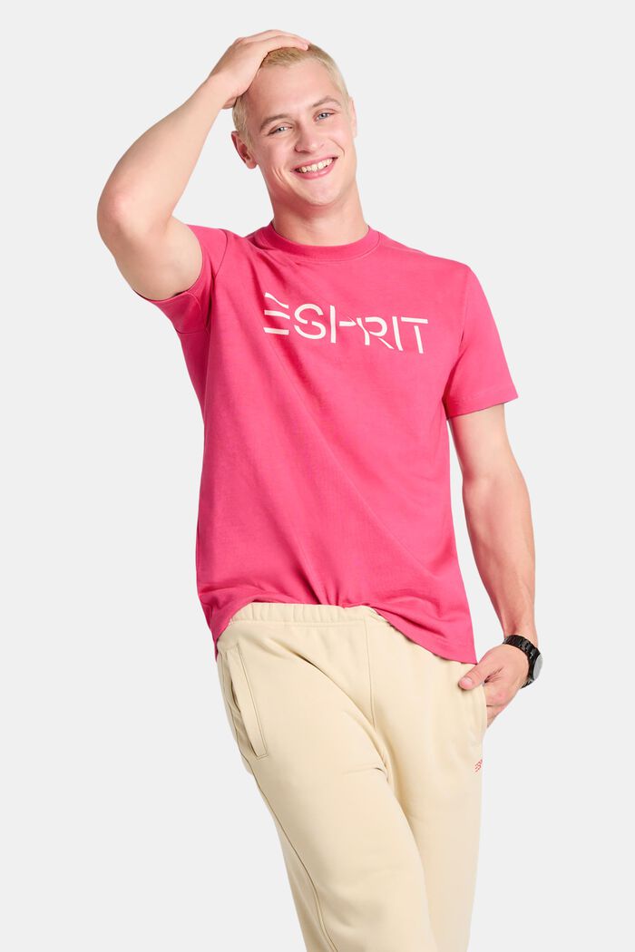T-shirt i bomullsjersey med logo, unisexmodell, PINK FUCHSIA, detail image number 1