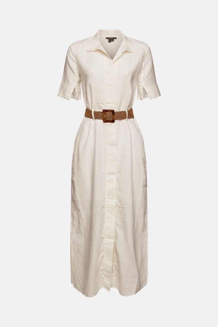 Skjortblusklänning med skärp av 100% linne, WHITE, overview