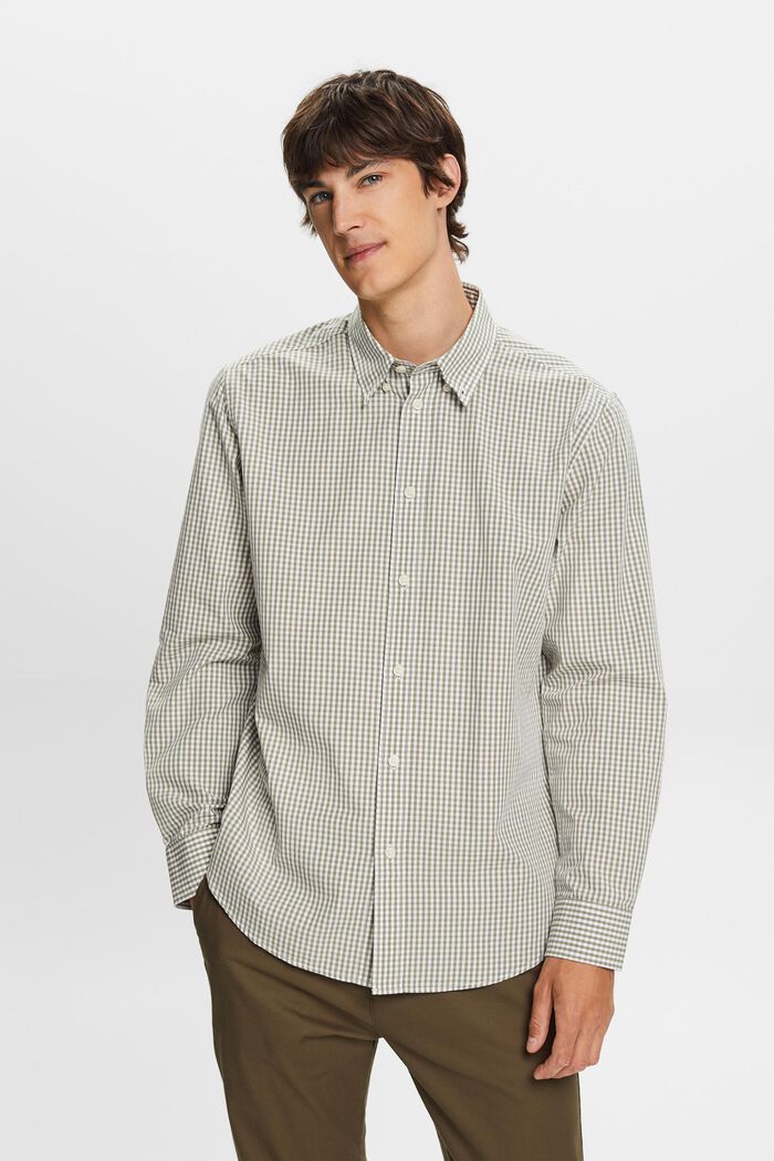 Vichy button down-skjorta, 100 % bomull, LIGHT KHAKI, detail image number 0