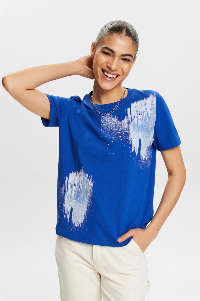 Bomulls-T-shirt med grafiskt tryck, BRIGHT BLUE, detail image number 4