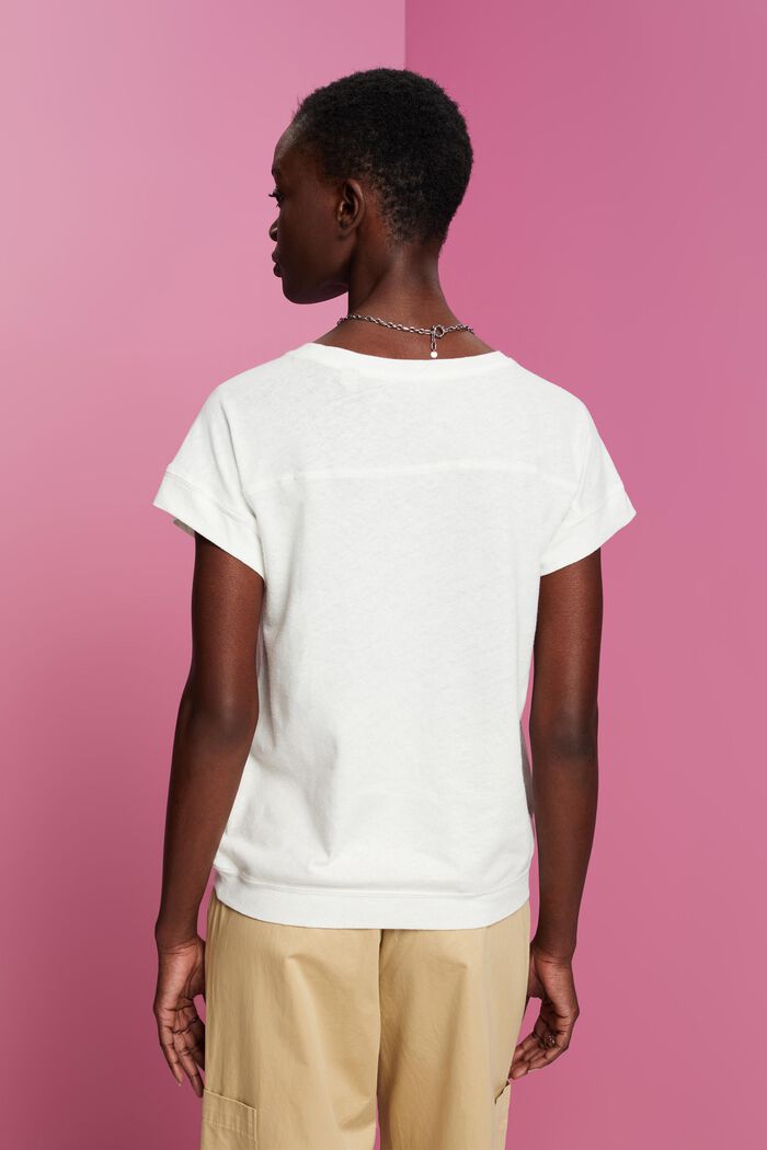 T-shirt i blandning av bomull och linne, OFF WHITE, detail image number 3
