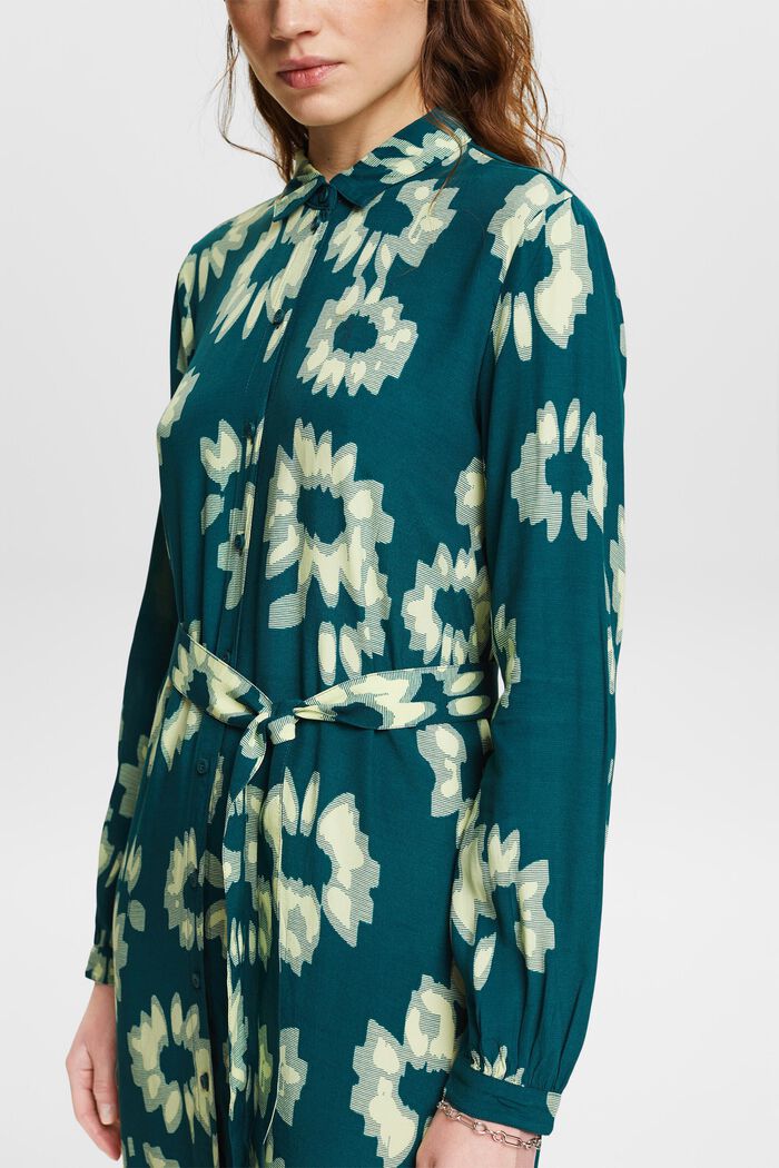 Mönstrad skjortklänning med skärp, DARK TEAL GREEN, detail image number 3