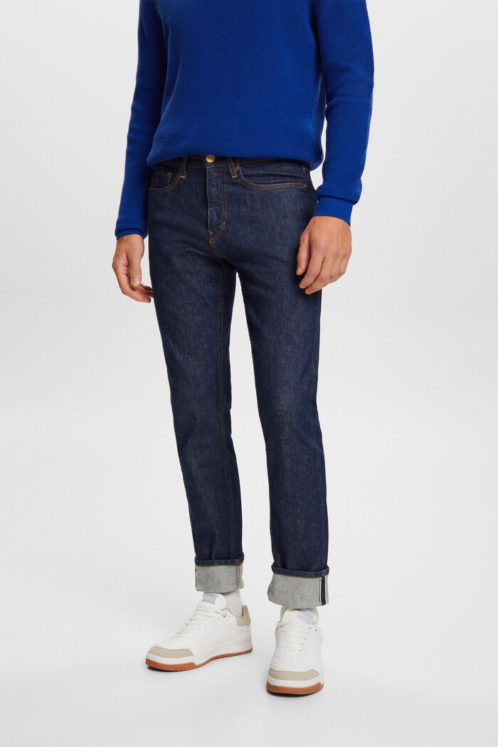 Slim-jeans med stadkant och medelhög midja, BLUE RINSE, detail image number 0
