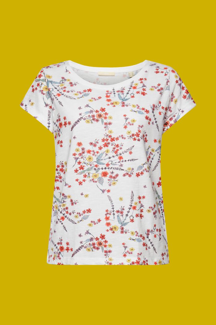 T-shirt i bomull med blommigt tryck, WHITE, detail image number 6