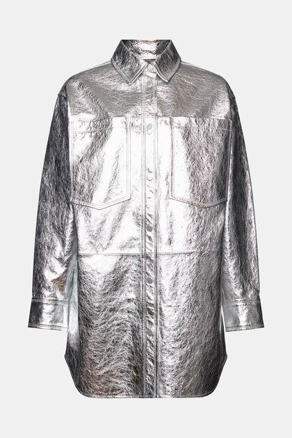 Skjortjacka i skinn med metallicbeläggning