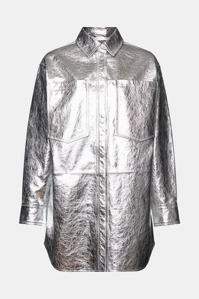 Skjortjacka i skinn med metallicbeläggning, SILVER, detail image number 6