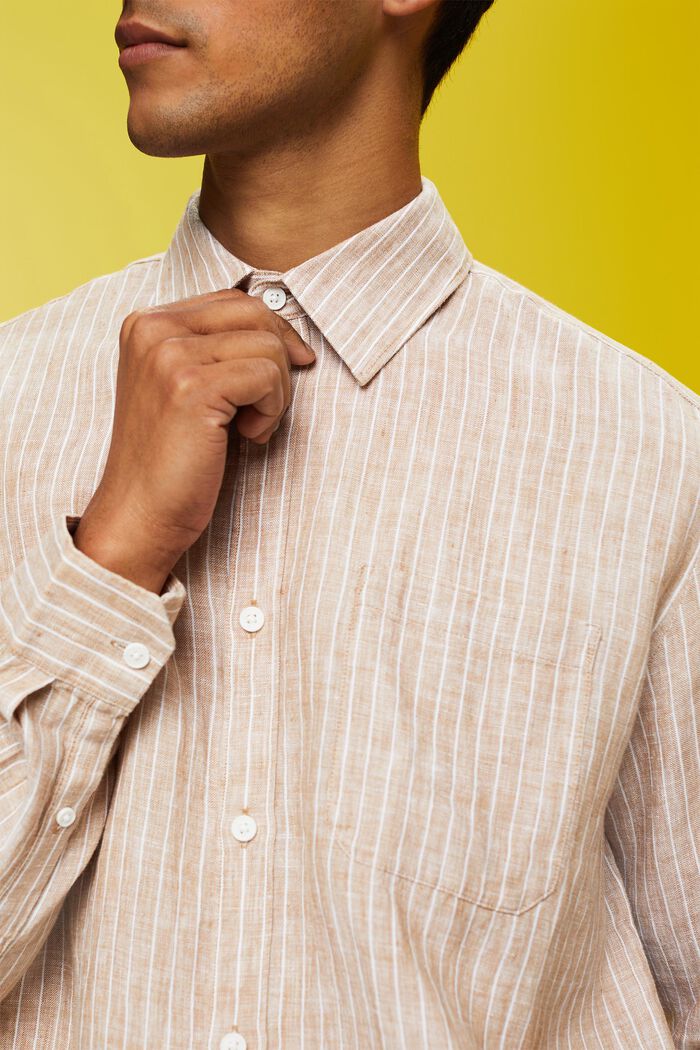 Randig skjorta, 100% linne, SAND, detail image number 2