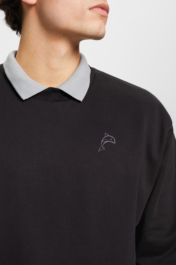 Sweatshirt med litet delfintryck, BLACK, detail image number 2